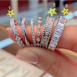 NEW 3 stacking diamond 925 silver rings 2 pave 1 bezel 7